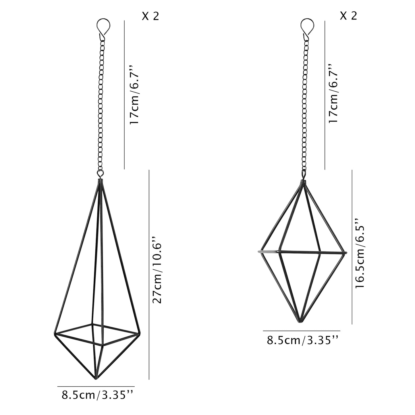 libproqia 4 Pcs Hanging Air Plants Holders Black Himmeli Large Geometric Tillandsia Air Plant Planter Hangers Airplants Display Wire Frame with Chains Wall Metal 2 Size