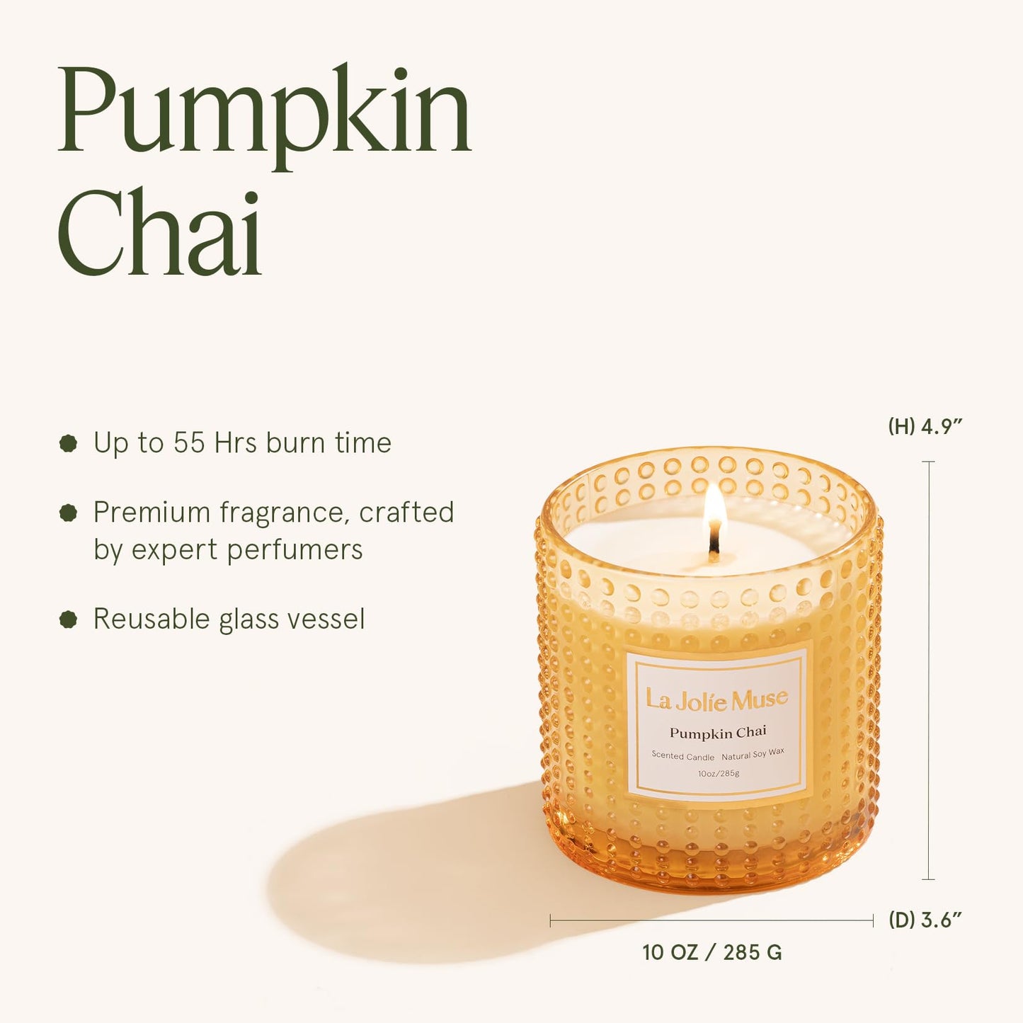 LA JOLIE MUSE Pumpkin Chai Candle| Spicy Chai & Vanilla | 10 oz Soy Wax Candle | 55 Hours Clean Burn | Elegant Home Décor & Hosting Gift