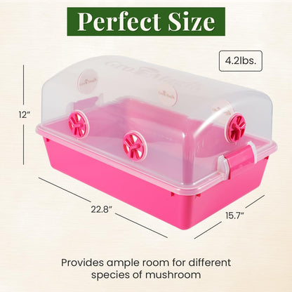 Gro Magik Premium Mushroom Monotub Grow Kit [XLarge, 68Q] Portable and Compact Fruiting Chamber with Plugs, Filters and Adjustable Air Vents, 22.8 x 15.7” x 12”, Pink