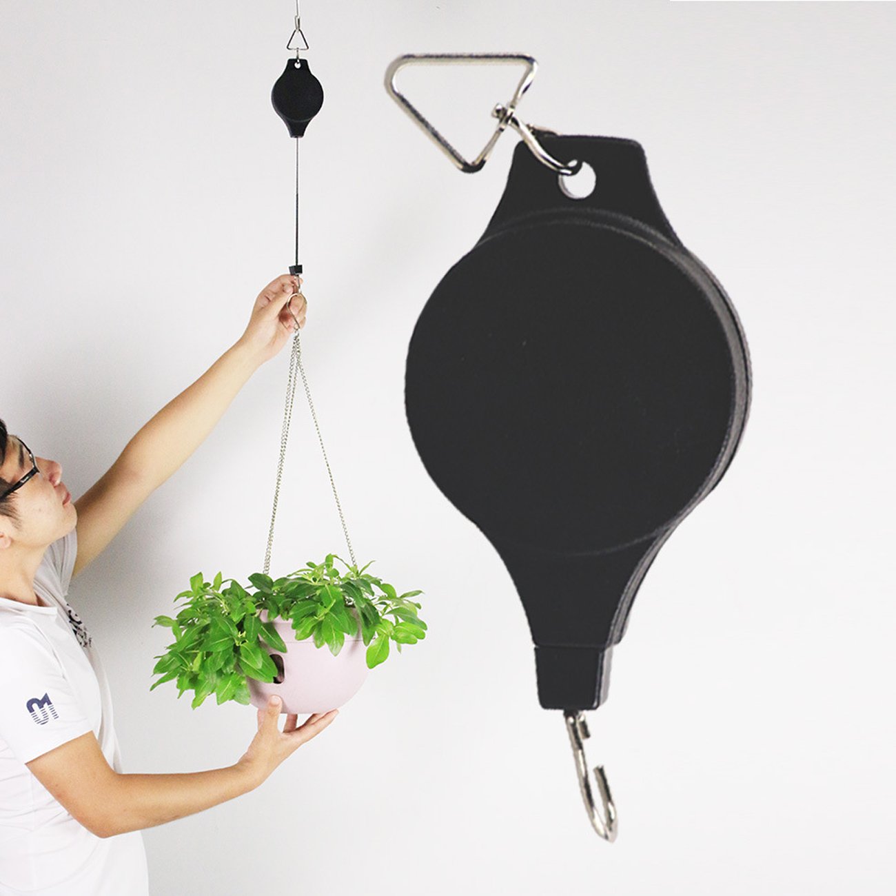 Ogrmar Plant Pulley Retractable Pulley Plant Hanger Hanging Flower Basket Hook Hanger for Garden Baskets Pots and Birds Feeder in Different Height Lower and Raise Pack of 4 (Black x4)