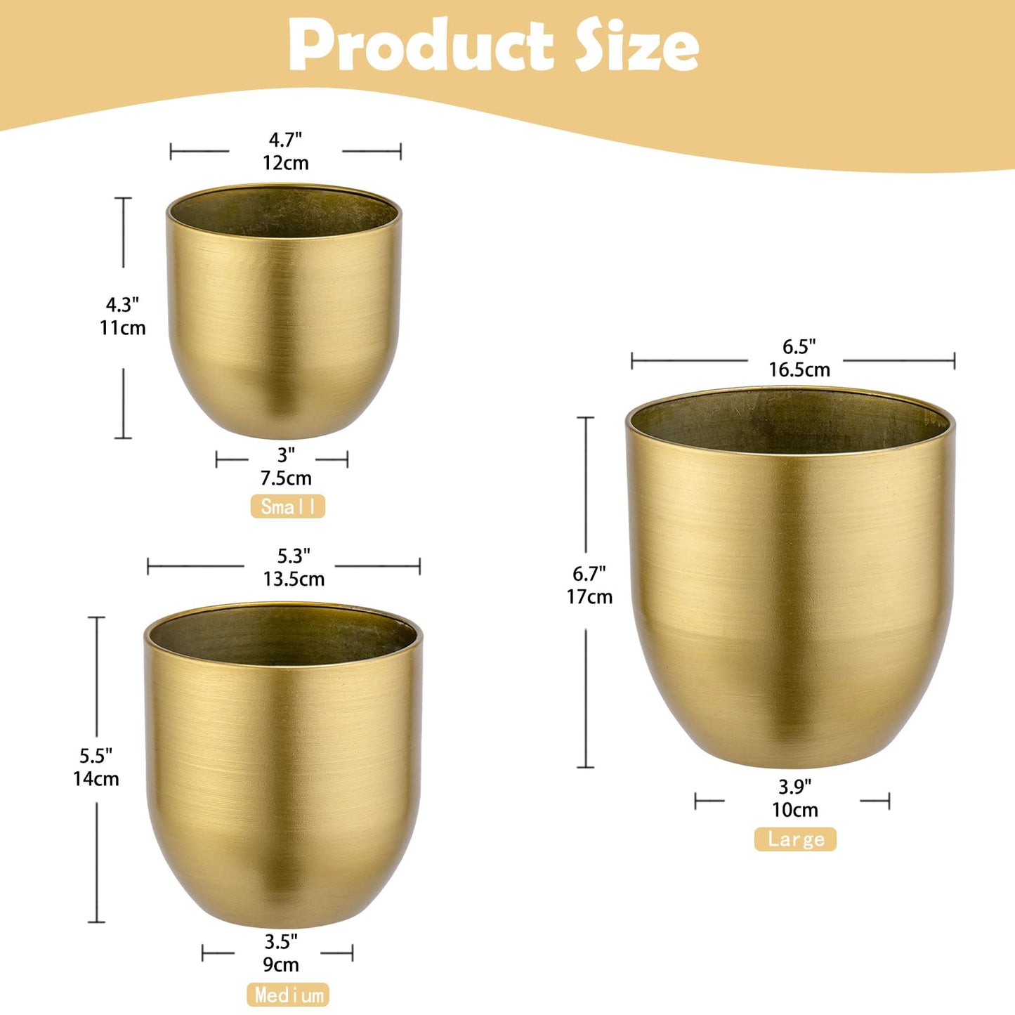 Briful Set of 3 Gold Galvanized Buckets Multi-Size Rustic Chic Metal Planters for Home Centerpieces Table Decorations, Farmhouse Garden Round Metal Pots for Flowers Plant Herb(4.7''/5.3''/6.5'')