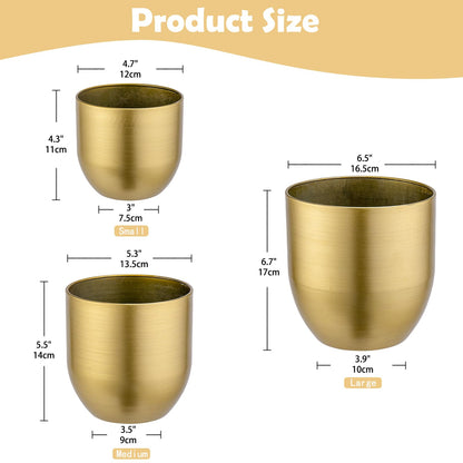 Briful Set of 3 Gold Galvanized Buckets Multi-Size Rustic Chic Metal Planters for Home Centerpieces Table Decorations, Farmhouse Garden Round Metal Pots for Flowers Plant Herb(4.7''/5.3''/6.5'')