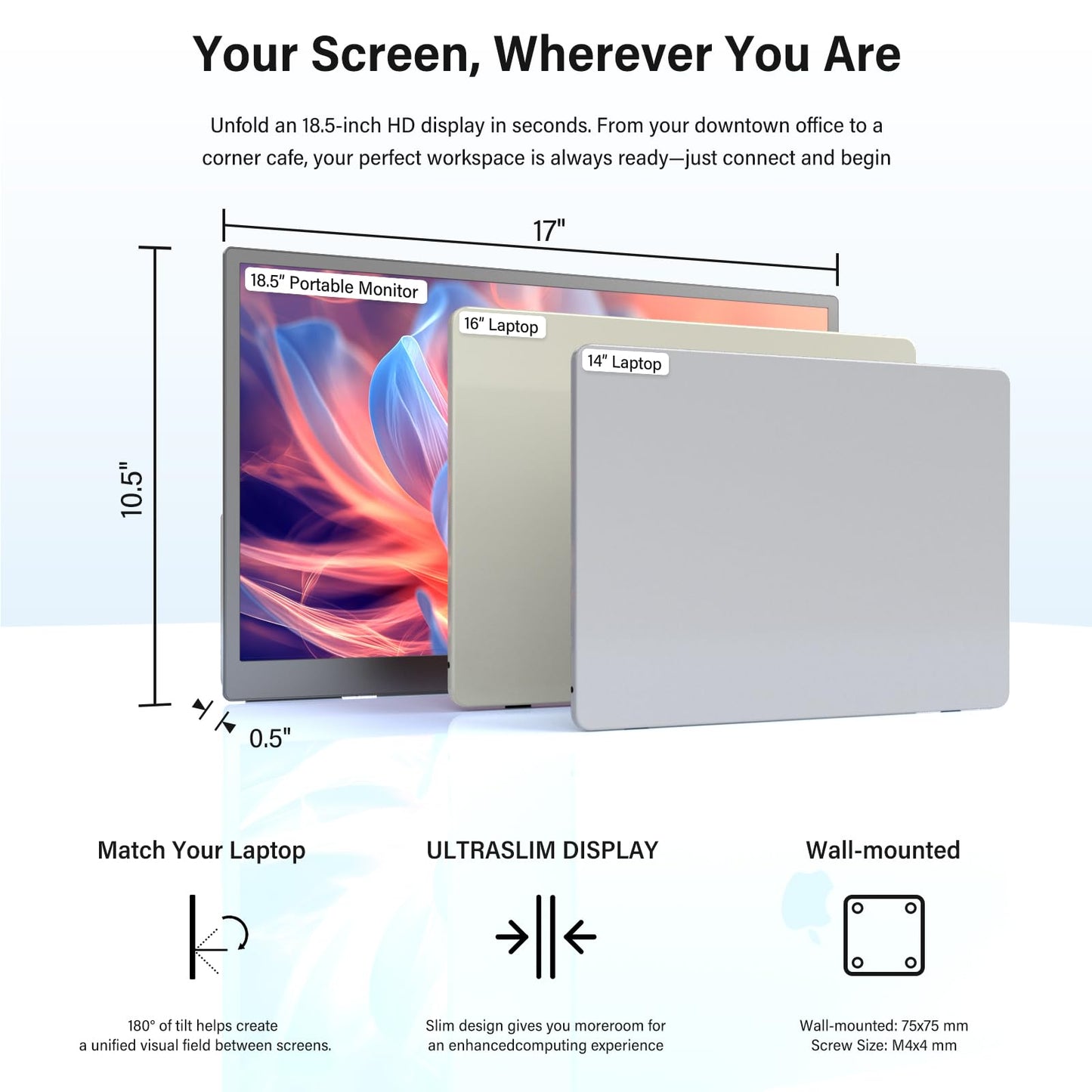 InnoView 4K Portable Monitor 18.5" 3840x2160 UHD USB-C HDMI for Laptop, 400 nits IPS Computer Gaming Display HDR Travel Monitor with W/180°Adjustable Stand for Desktop Mac Phones Tablet PS5/4 Switch