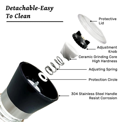 Daily Treasures 2 Pack Salt and Pepper Grinder Set with Acrylic Holder,Refillable Salt Grinder,Stainless Steel Pepper Grinder Mill,Seasoning Grinder with Adjustable Coarseness,Glass Shaker for Kitchen