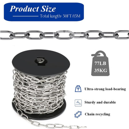 50ft Hanging Chain,304 Stainless Steel Chain, 1/16" Jack Chain, Metal Chains are Customizable for Hanging Bird Feeders/Dog Leashes/Signs & DIY Projects(1.5mm with Spool)