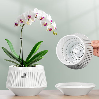 Meshpot 2Pcs 4 inch Clear Orchid Pots with Holes Match White Plastic Orchid Planter & 5 inch White Decorative Orchid Pot