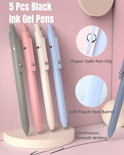 Four Candies 39 PCS Aesthetic Stationery Set with Cute Pen Case, College Supplies and Nursing Essentials, 12 Pastel Highlighters, 5 Black Gel Pens, 6 Mechanical Pencils, Pink