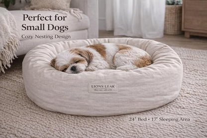 Round Dog Bed – Natural Canvas, Removable Washable Cover, Raw Cotton or Latex Fill, Hypoallergenic Non-Toxic, Made in USA (Natural, Small, Soft Comfort – Organic Latex)