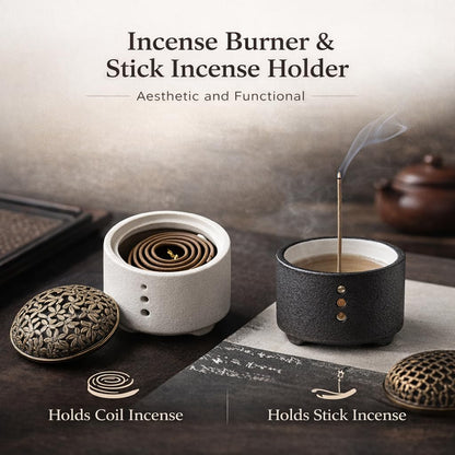 Zen Incense Burner, Minimalist Ceramic Stick Incense Holder for Cone, Stick and Coil Incense for Yoga, SPA, Meditation