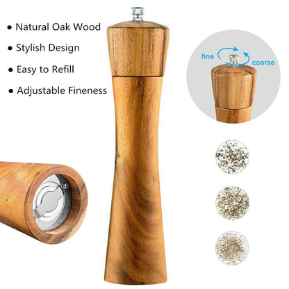 Wood Salt and Pepper Grinder Mill - Noryee Manual Wooden Salt Grinder Pepper Mill Shakers Refillable with Adjustable Coarseness Ceramic Rotor - 8.5 Inch (1 Pack)