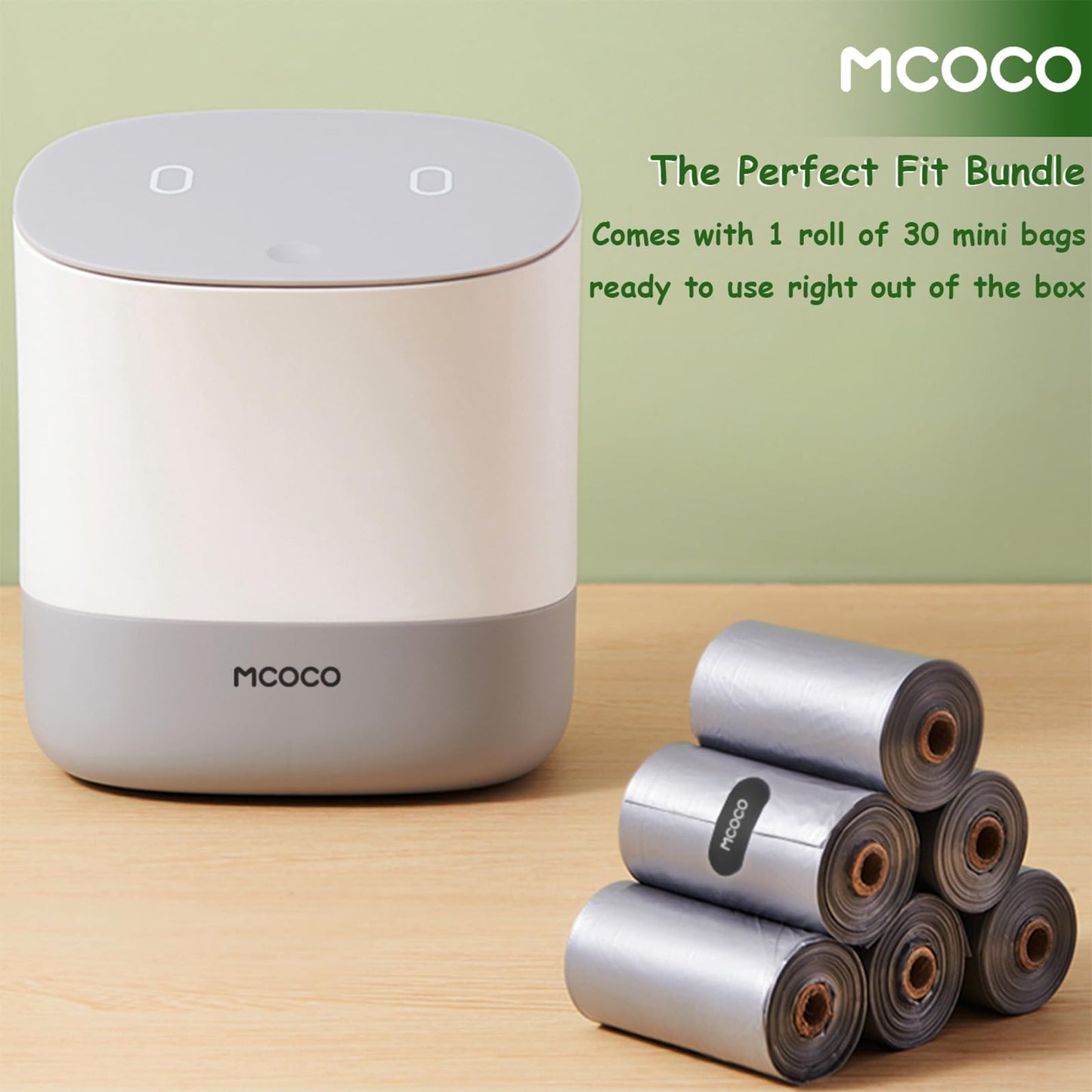 MCOCO Mini Trash Can with Pop Up Lid Portable mini Garbage can Little Plastic Trash Bin for Bedroom Bathroom Desk Coffee Table or Kitchen 0.4 Gallon White with 30 Trash Bags
