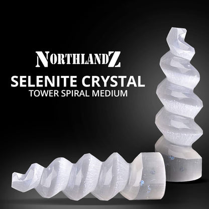 NORTHLANDZ Selenite Crystal Spiral Tower, Natural Moroccan Healing Crystals for Meditation & Anxiety Relief - Best for Home Decor & Yoga, Ideal Gift, White - 15cm