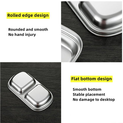 XZJMY 5Pcs Stainless Steel Dipping Bowls 3 Grids Divided Sauce Dishes Appetizer Serving Plates Small Square Seasoning Dish Condiment Server Dish for Kitchen Home,BBQ and Party Dinner (5, Silver)