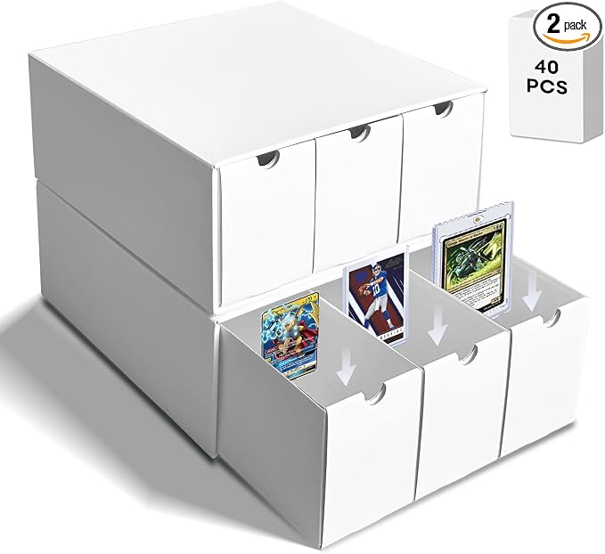 Fageverld Trading Card Storage Box, Top Loaders Storage Box with 40 Dividers, Cardboard Toploader Card Boxes for Sports Card, Baseball, MTG, TCG, Playing Cards, 6 Drawer