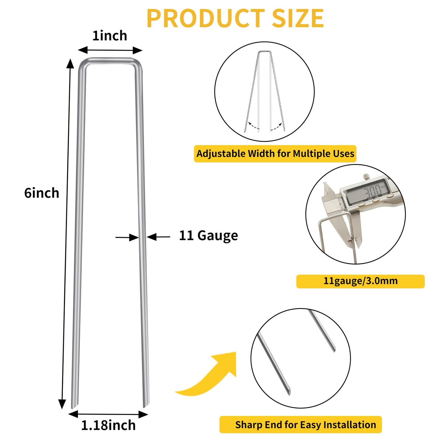HongWay 300 Pack Landscape Staples 6 Inch, Galvanized Garden Staples Pins Ground Stakes Fence Tent Sod Staples Yard Lawn Truf Staples for Landscaping Fabric Irrigation Tubing