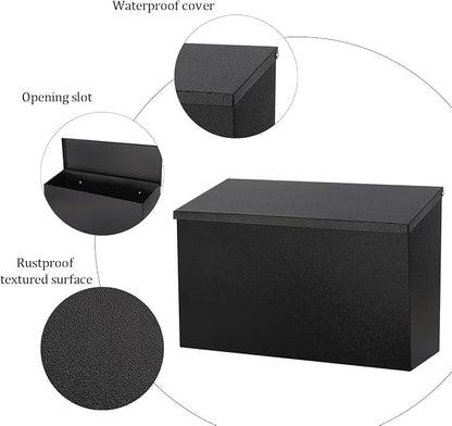 Wall-Mount Mailbox for Outside,Large Capacity Mail Box Waterproof and Rust-Resistant, Galvanized Steel Metal Post Box, Mailboxes for House, 15.7"x9.9"x4.9" Black