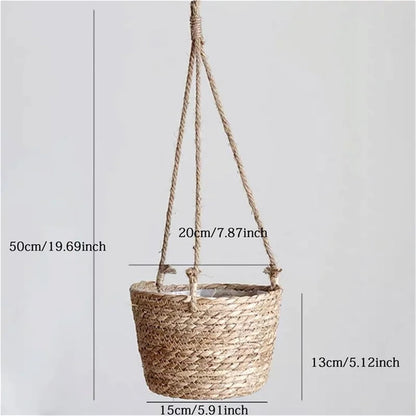 Garden Hanging Planter Storage Basket Jute Rope Woven Indoor Outdoor Flower Pot Holder Plant Hangers Home Decor