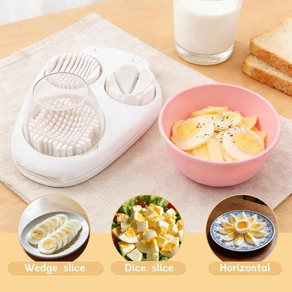 3-in-1 Egg Slicer for Hard Boiled Eggs, Multipurpose 3-Way Cutter with 3 Slice Modes, Heavy Duty Stainless Steel Chopper Tool for Strawberry, Mushroom, Grape, Cherry Tomato(COLOR:White)