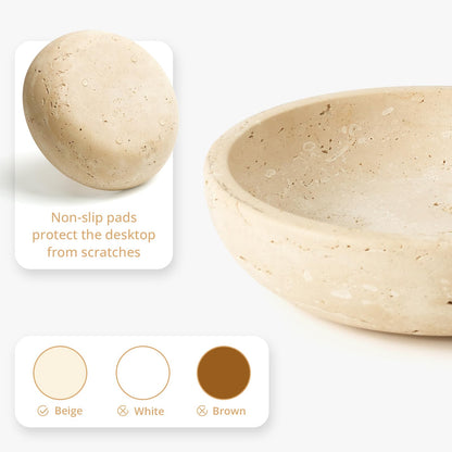 Dendrovia Marble Bowl Decorative, 7.8’’ Entryway Travertine Bowl For Keys Fruit Candy Jewelry, Natural Stone Bowls for Entry Table, Organic Modern Home Decor for Centerpieces, Beige