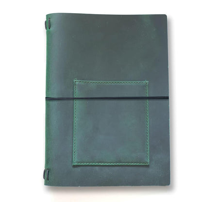 KISSKI Small A5 Travelers Notebook Cover, Refillable Leather Journal Cover for 5.5 x 8.5 Inserts, Personal Planner Organizer Case for Writing/Diary, 6 x 9 in with Pocket, Gift for Women Men, Green