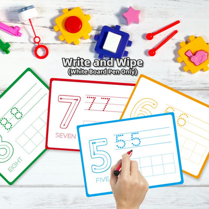 Math Task Boxes Set of 5 Math Manipulatives Themes 230+ Pieces of Number Rods, Base Ten Blocks, Ten Frame Disc Counters, Place Value Blocks, 0-9 Numbers, 3D Shapes, Activity Cards (Numbers)