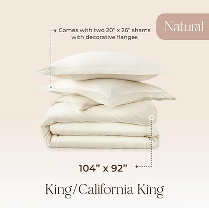 100% Organic Cotton Duvet Cover King Size - Naturally Soft Lightweight & Cooling Duvet Cover Set with Decorative Shams - Premium GOTS Certified 300 Thread Count Sateen Weave (Natural, King)