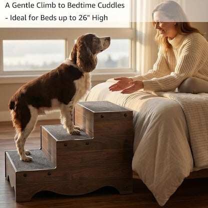 beeNbkks Dog Stairs Furniture, Extra Wide Wooden Pet Steps for Medium Large Dogs and Cats, Non-Slip Pet Ladder for Elderly Injured Pets Short Legged Puppy to Reach Couch Sofa High Bed Windowsill