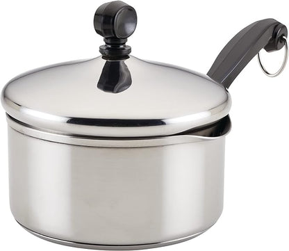 Farberware Classic Series Stainless Steel Straining Sauce Pan with Lid, 1-Quart Small Pot, Silver