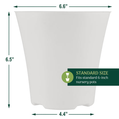 Arcadia Garden Products 4-Pack Plastic Pot, Fits [ 6”] Nursery Grow Pot – No Drainage Hole (Drillable), Minimal Cover Planter for Indoor Plants, Herbs, Flowers, Seedlings, [White]