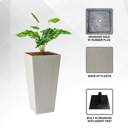 XBrand Modern 28-Inch Square Planter, Modern Tapered Perfect for Indoor & Outdoor, Patio Décor, Set of 2, Gray