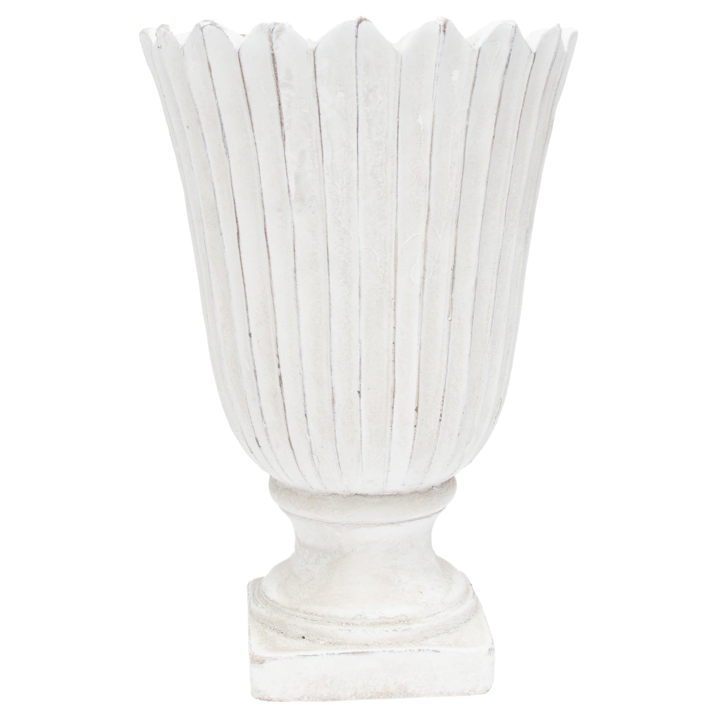 Boston International Cement Urn-Style Planter Indoor Outdoor Plant Pot Container, Large, Scalloped