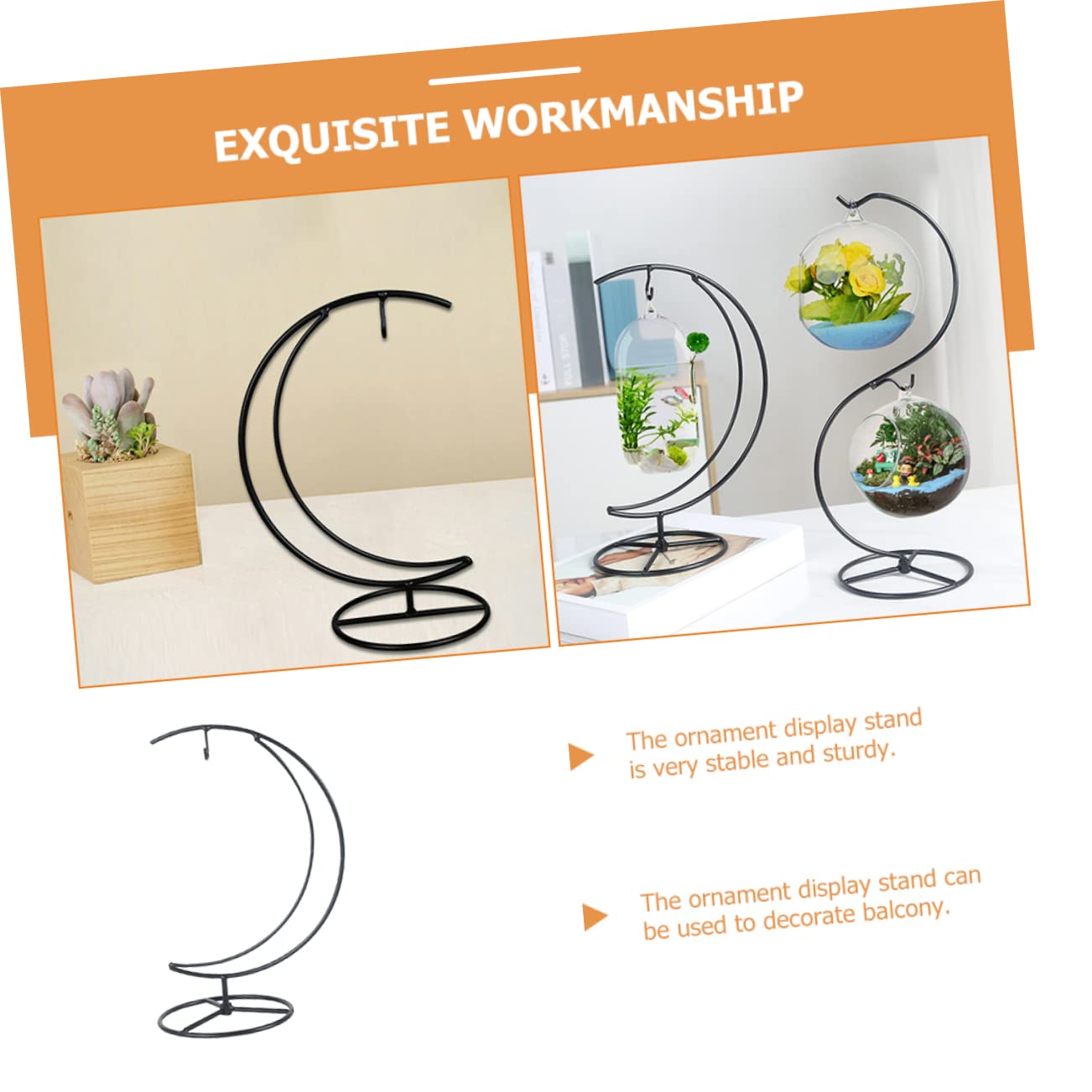 VALICLUD Creative Moon Pendant Ornament Display Stand Sturdy Iron Plant Holder for Glass Ornaments and Terrariums Compact Decorative Rack for Home Office Balcony and Party Use