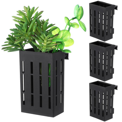 Ipetboom Hanging Aquarium Plant Holder 4-Pack Plastic Aquatic Planters 4.92X3.14X2.16In with Multiple Drainage Holes for Fish Tank Decoration and Aquatic Plant Growth