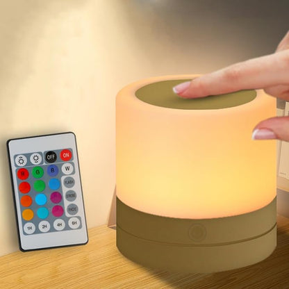 ERUN Nursery Night Light for Kids, USB Rechargeable Small Desk Lamp,13 RGB Colors & 4 Brightness & 1 Remote, Touch Bedside Cordless Table Lamp, Portable Night Lamp for Bedroom Living Room Home (Gold)