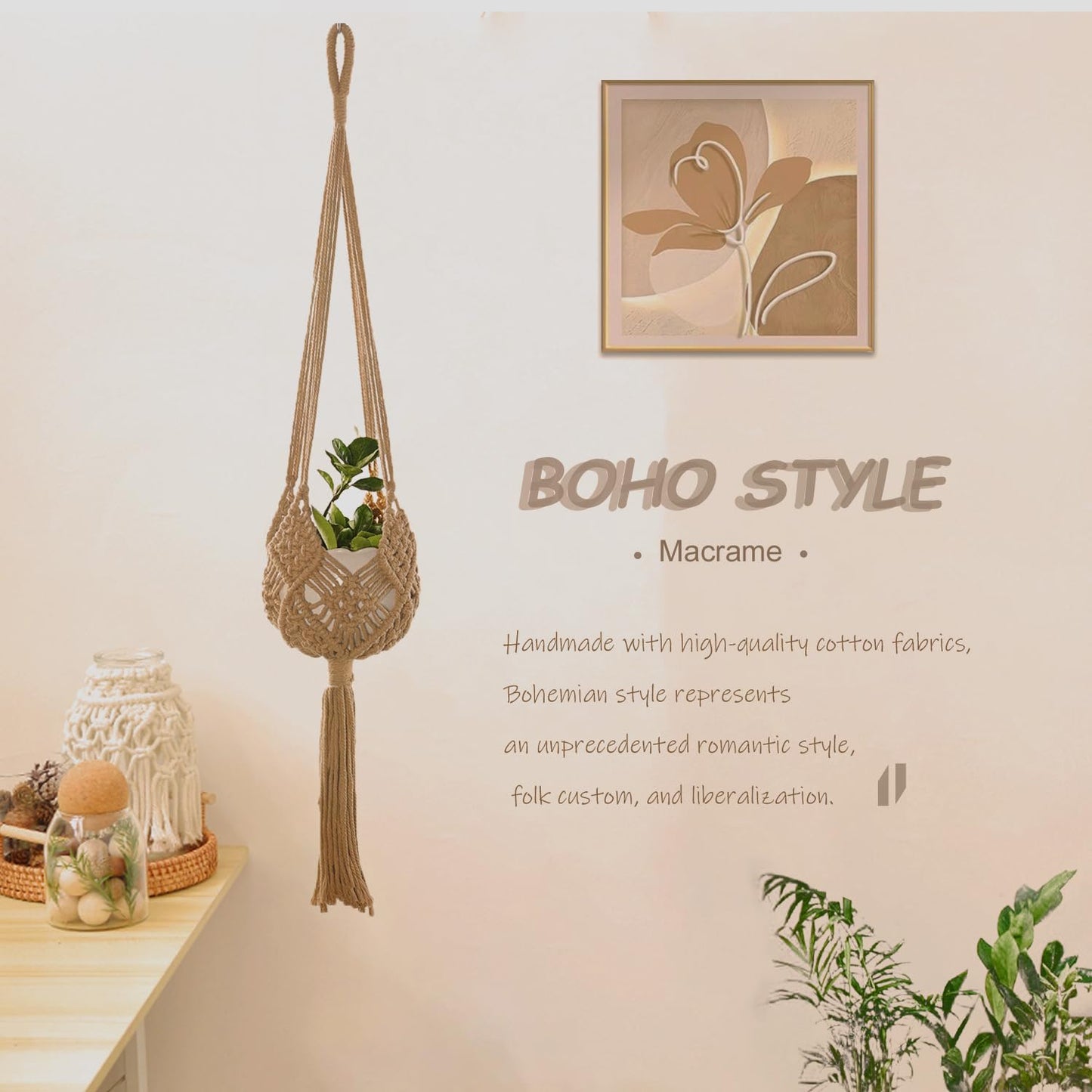 zuduoeoa 2-Pack Macrame Plant Hangers, Jute Hanging Planters for Indoor Plants for up to 8 Inch Pot Hanging Baskets Boho Plant Holder Basket for Outdoor Home, Handwoven, 35 Inchs