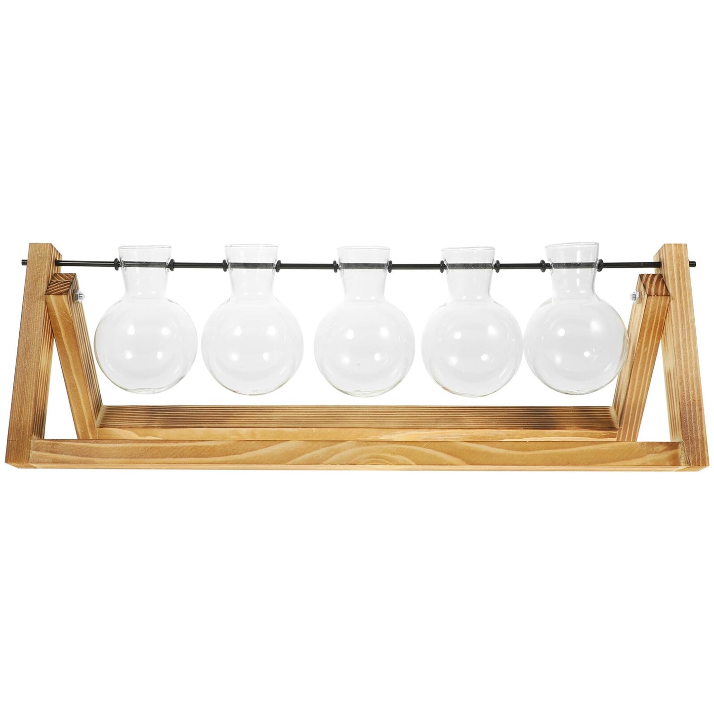 Yardenfun Propagation Station Glass Vases Set of 5 with Wood Stand, Small Hydroponic Plant Terrarium for Indoor Home Décor and Desk Display