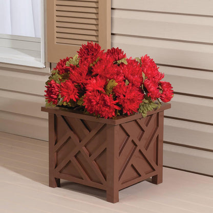 Brown Chippendale-Style Planter Boxes - Set of 2 | Elegant Outdoor Planters | Durable Polypropylene | Lattice Pattern | Tool-Free Assembly | 14.75" and 11.5" Sq. | Holds 22 lbs Each