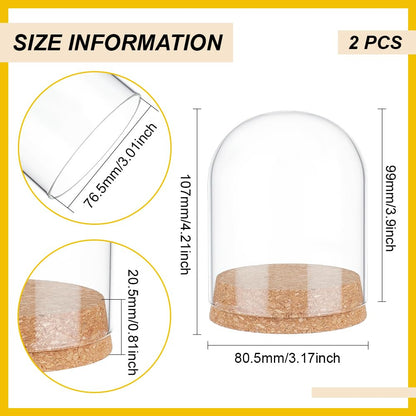 BENECREAT 2Pcs Glass Display Dome Cloche, 4.2x3.2 Inch Bell Jar With Cork Base, Display Case for Flower Specimens Home Decor DIY, Inner Diameter: 3 Inch