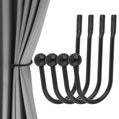 Curtain Holdbacks 4 Pack,Wall Mounted Black Window Curtain Hooks for Wall