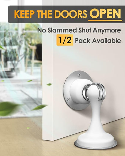Magnetic Door Stoppers 2 Pack, Door Stops for Wall and Floor Mounting, Door stoppers for Bottom of Door Door Holder Keep Door Open, No Drilling Door Stop with 3D Adhesive Tapes