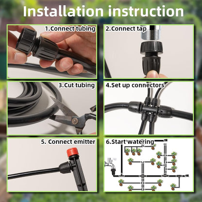 233FT Drip Irrigation System with Timer for Garden Kit Automatic Irrigation Equipment Lock Fittings Micro Drip 360 Degree Fan Sprayer Watering Kit for Greenhouse 1/2 inch 1/4 inch Tubing