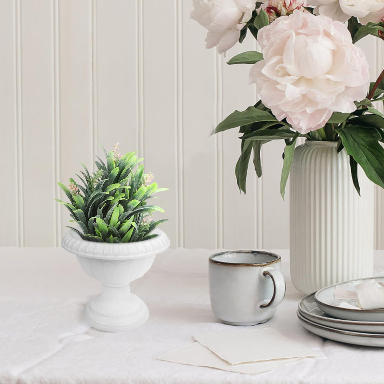 Amosfun 4pcs Mini Roman Flower Pots White Urn Planter Wedding Anniversary Party Porch Decoration Urn Planters Roman Home Decor 6.2 x 5.5 Inch