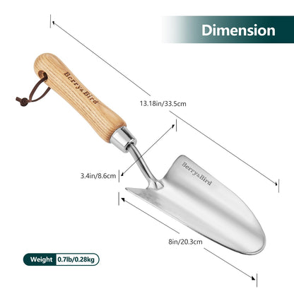 Berry&Bird Stainless Steel Trowel, Garden Small Flower Hand Shovel, Potting Soils Scoop with Wood Handle, Gardening Bonsai Tools for Transplanting Digging Weeding Planting