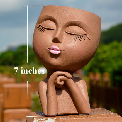 Face Planters Pots Head Planter, Air Plant Holder, Funny Plant Pots, Cute Small Succulent Flower Pot with Drainage for Indoor/Outdoor Plants, Home Garden Gift for Plant Lover, Unique Vase Art Decor 7"