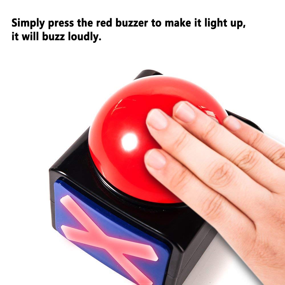 DOXISHRUKY Family Feud Buzzer, 4 Pack Game Buzzers with Lights & Sound - Quiz Buzzers for Trivia Nights, Classroom Games - Red LED & 3-Second Alarm
