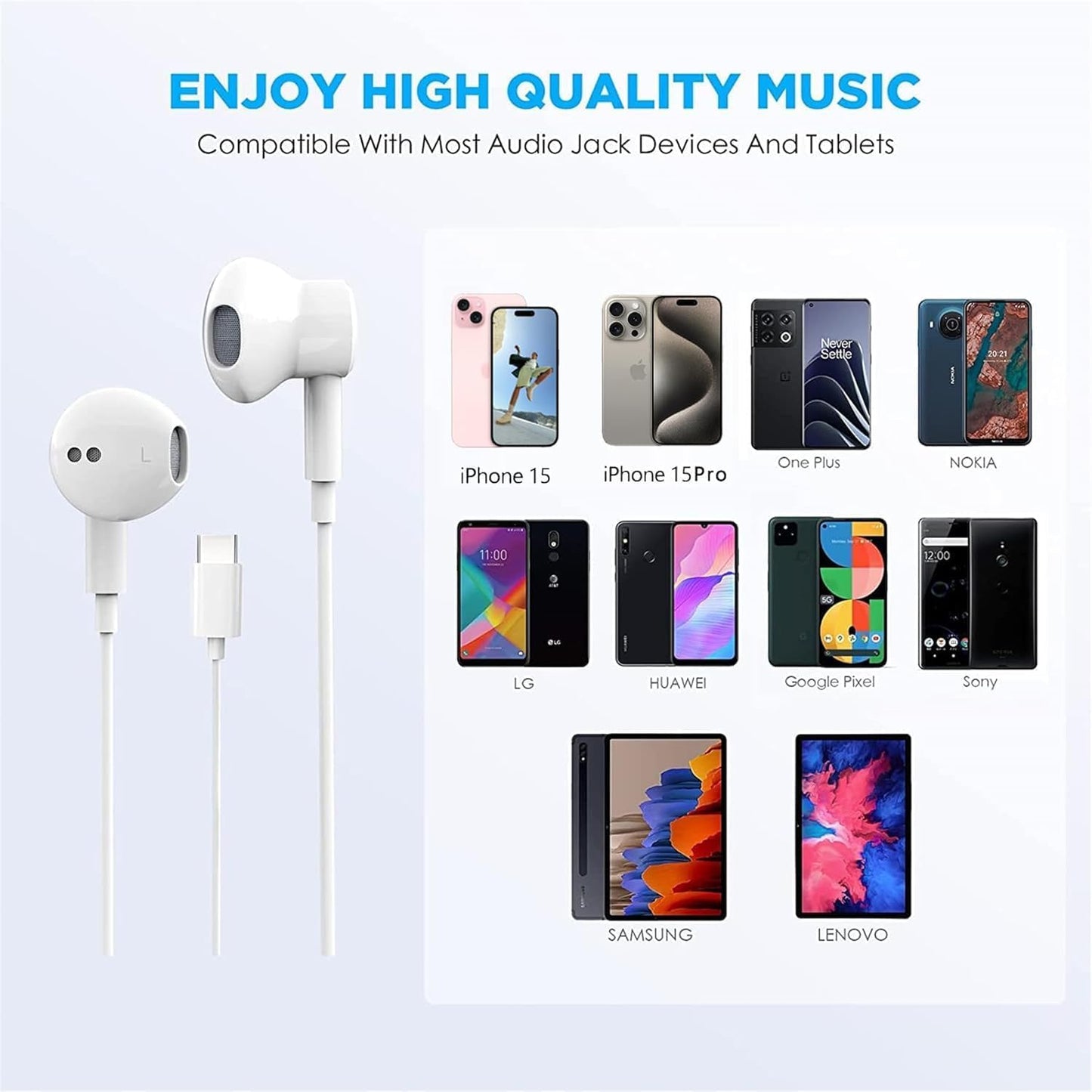 USB C Headphones for iPhone 17 16 15 Pro Max iPad Pro Type C Earbuds Wired Earphones with Mic & Remote Control Noise Cancelling for Pixel 8 7 6A 5 Galaxy S24 S23 S22 S21 S20