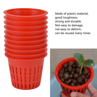Hydroponic Baskets, 10PCS Plastic Hydroponic Cups, 3 3 in Red Soilless Root Fixer Containers Cups, Round Mesh Pot Net Basket for Garden Balcony Flowers Planting Cultivation