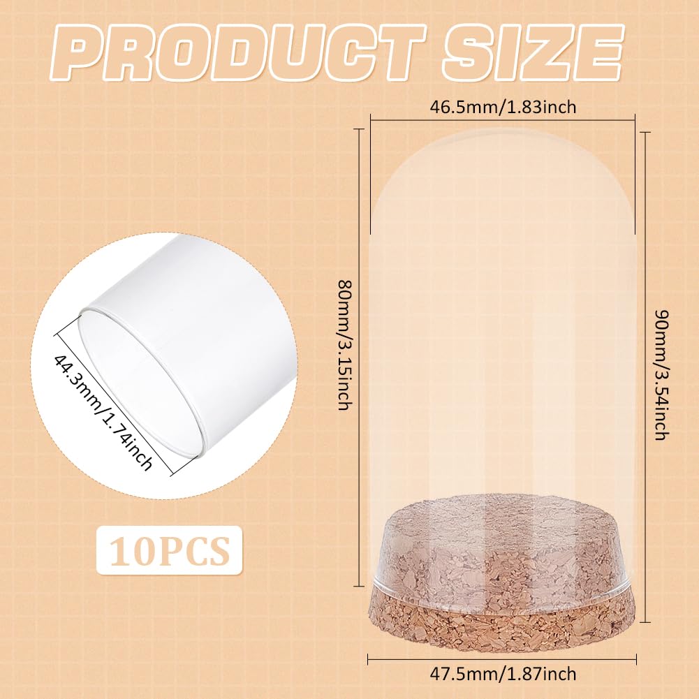 BENECREAT 10Pcs Dome Decorative Jars, 1.8x3.5inch Glass Display Dome Cloche Glass Bell Jar with Cork Base for Flower Storage, Specimens, Crafts Decorations