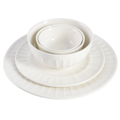 Gibson Home Zen Buffet Porcelain Ceramic Dinnerware Sets for 8, Plates and Bowls Set (40pcs), White Embossed Dishes