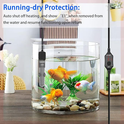 YOFOTHS Adjustable Mini Aquarium Heater3-5 Gallons Submersible Small Fish Tank Heater 25W Digital Display Thermostat External Temperature Controller (25W)